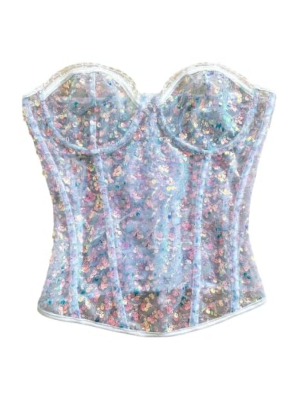 Sequin Mesh Corset Top Lace Up Strapless Party Clubwear